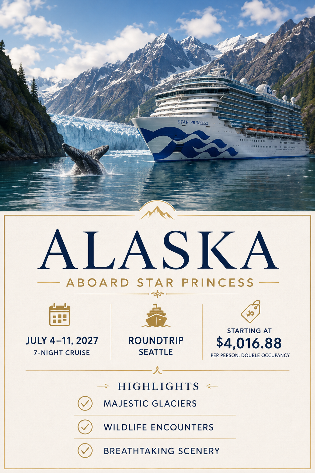 Alaska group cruise aboard Star Princess, July 4–11, 2027