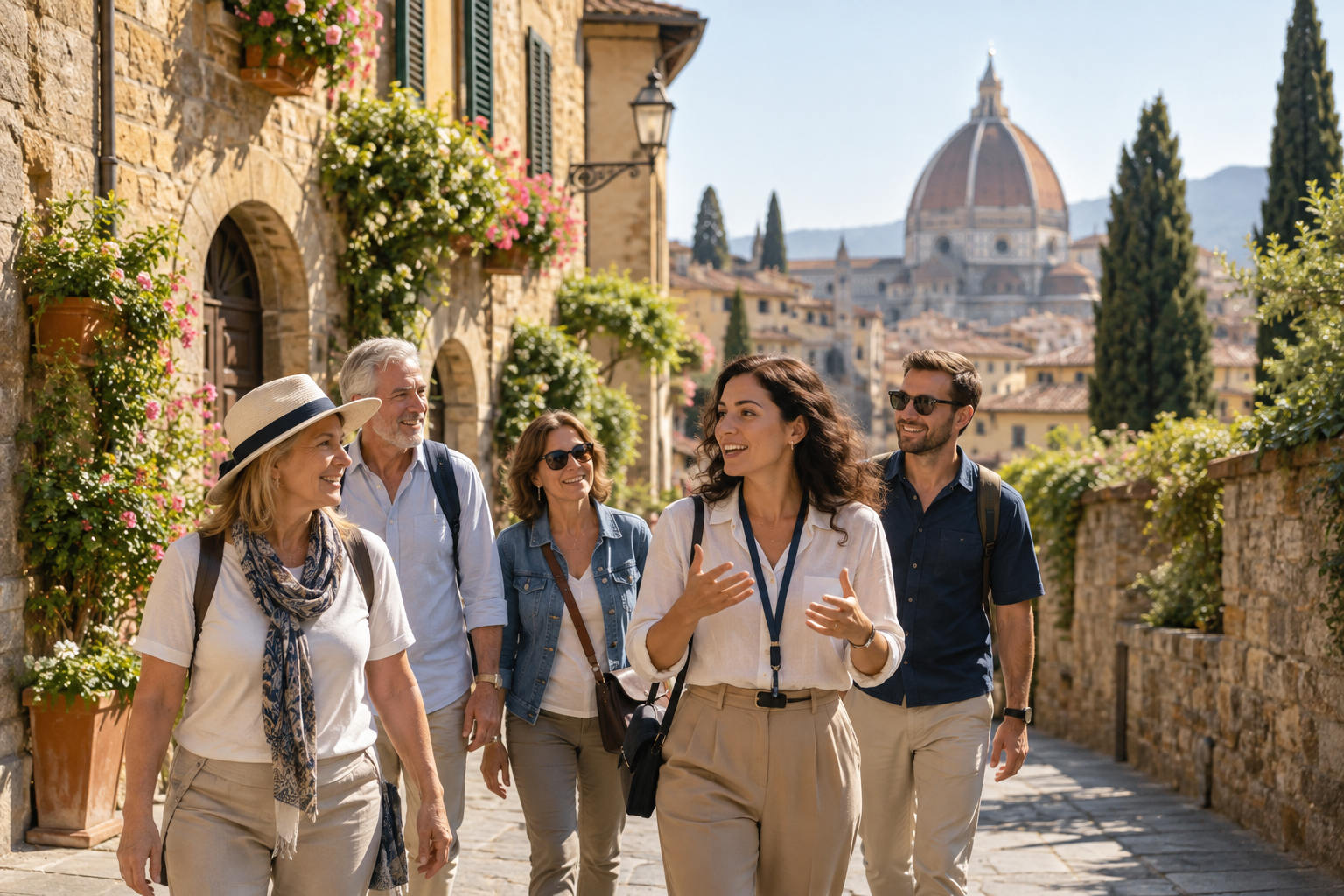 Small group exploring a historic European city with a local tour guide