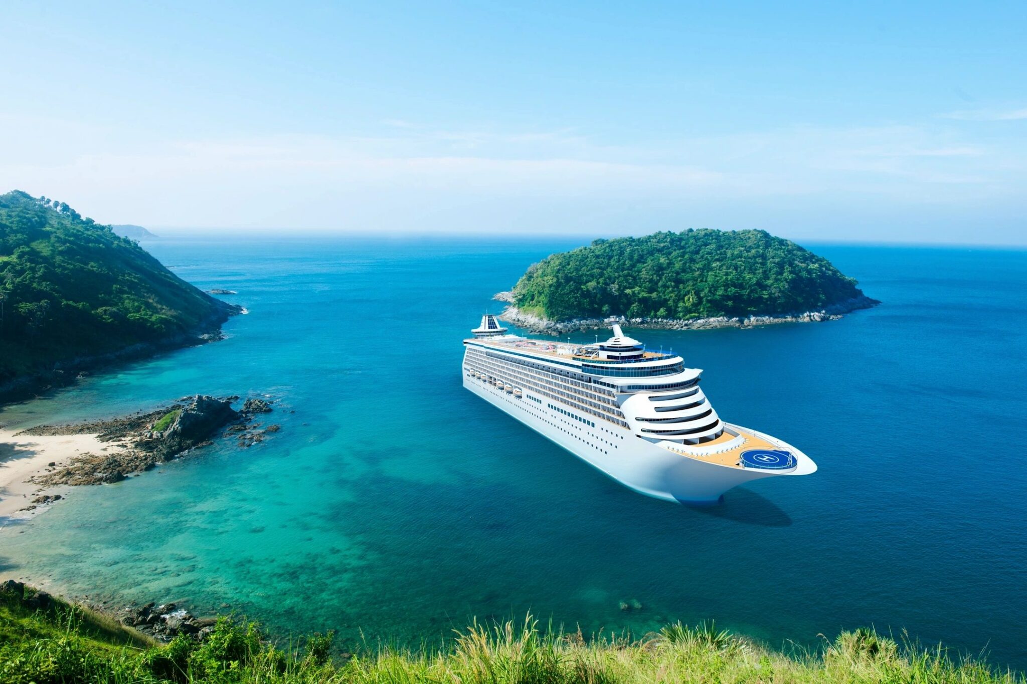 Cruise ship sailing through a scenic travel destination